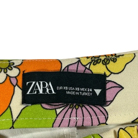 ZARA Retro Mod Floral High Waist Shorts Vibrant 70s Aesthetic XS Rare Find - Picture 7 of 8